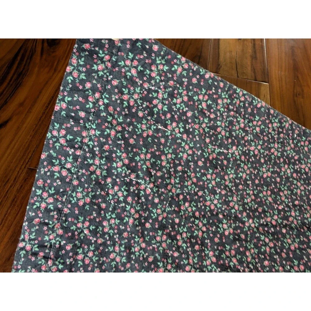 Vtg Handmade Butterfly Twin Quilt Navy Flower Back & Multicolor Hand Embroidery